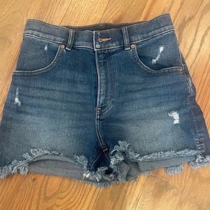 Express Super High Rise distressed jean shorts